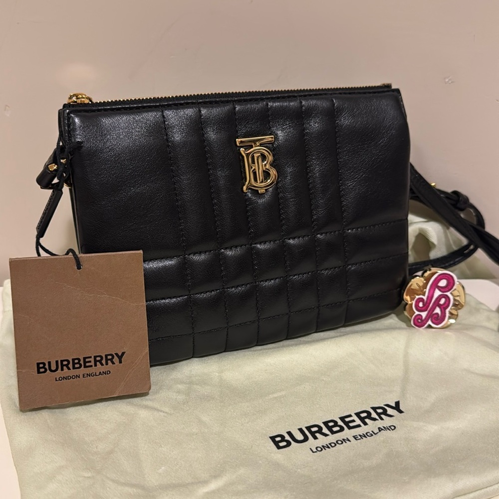 Burberry💞Lola Double Pouch Bag Black Leather